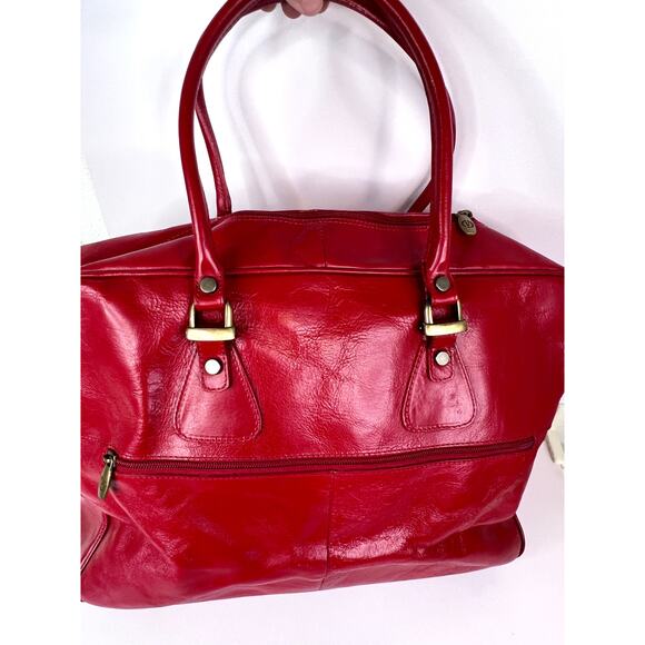Valentina Red Leather Tote Overnight Bag with Gold Hardware Made in Italy - Picture 4 of 16